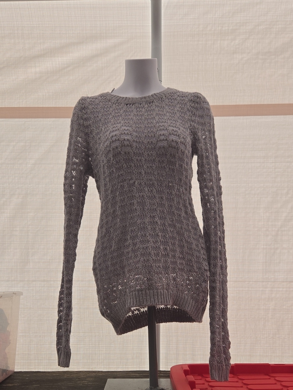 if it were me Gray Open-Knit Crewneck Sweater